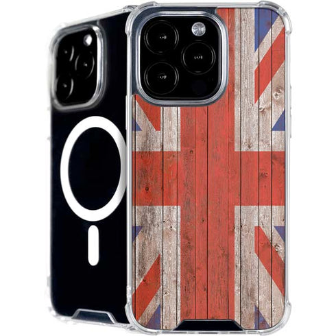 United Kingdom Flag Dark Wood iPhone 16 Pro MagSafe Case